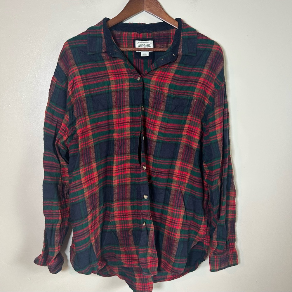 American Eagle‎ Outfitters Mens Plaid Flannel Long Sleeve Button Up RedGreen L
